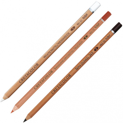 Набор карандашей: сепия сухая темная, сангина сухая, белый мел нежирный